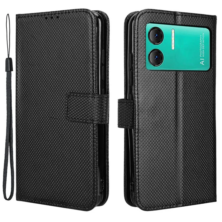 Wallet PU Leather Cover for Doogee X98 / X98 Pro , Diamond Texture Stand Phone Case - Black