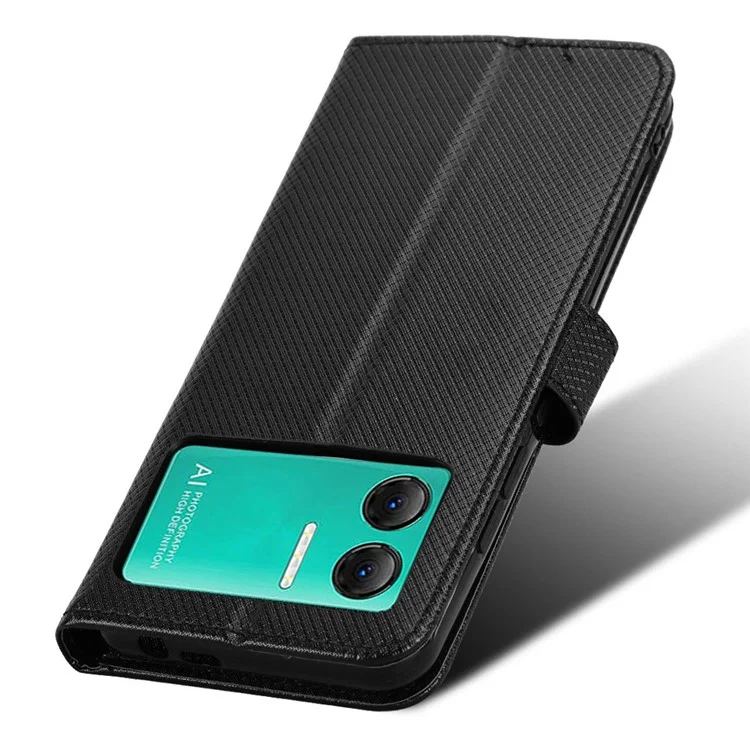 Wallet PU Leather Cover for Doogee X98 / X98 Pro , Diamond Texture Stand Phone Case - Black