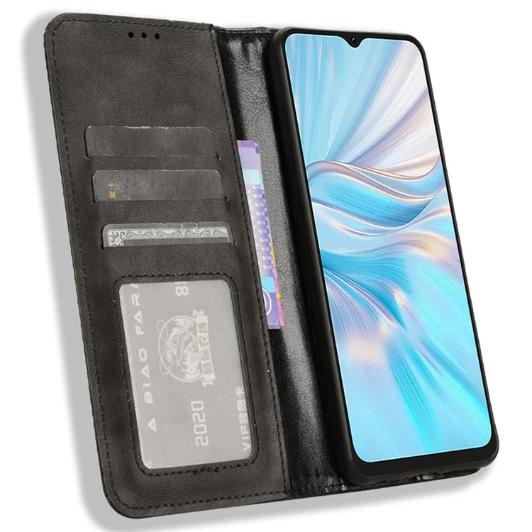 Wallet Retro Phone Case for Blackview Oscal C70 / Oscal Tiger 10 Stand PU Leather Drop-Proof Phone Cover - Black