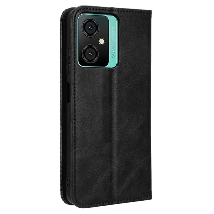 Wallet Retro Phone Case for Blackview Oscal C70 / Oscal Tiger 10 Stand PU Leather Drop-Proof Phone Cover - Black