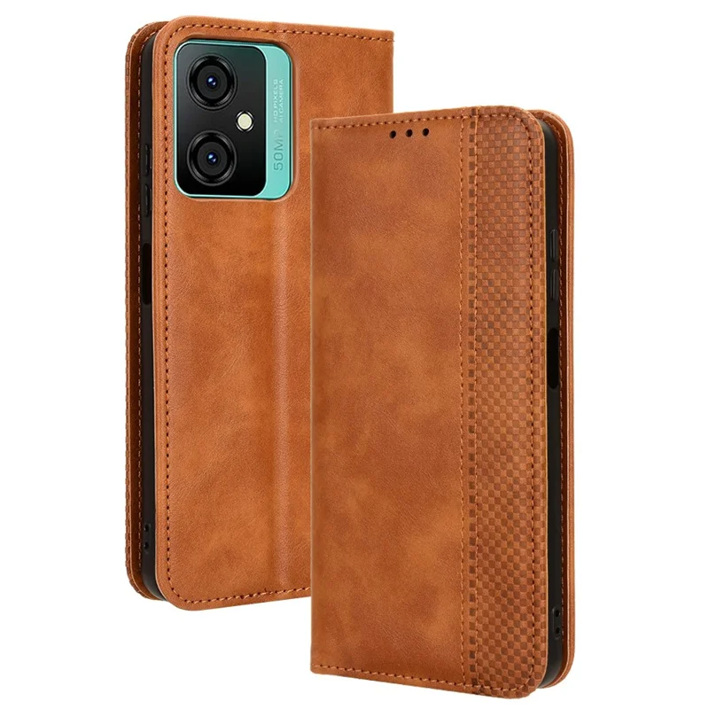 Wallet Retro Phone Case for Blackview Oscal C70 / Oscal Tiger 10 Stand PU Leather Drop-Proof Phone Cover - Brown