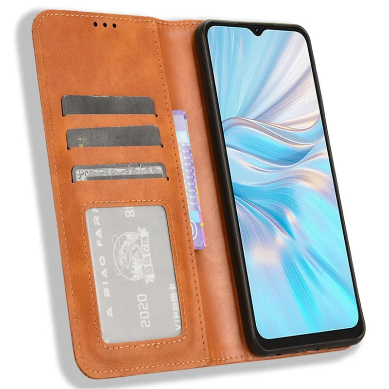 Wallet Retro Phone Case for Blackview Oscal C70 / Oscal Tiger 10 Stand PU Leather Drop-Proof Phone Cover - Brown
