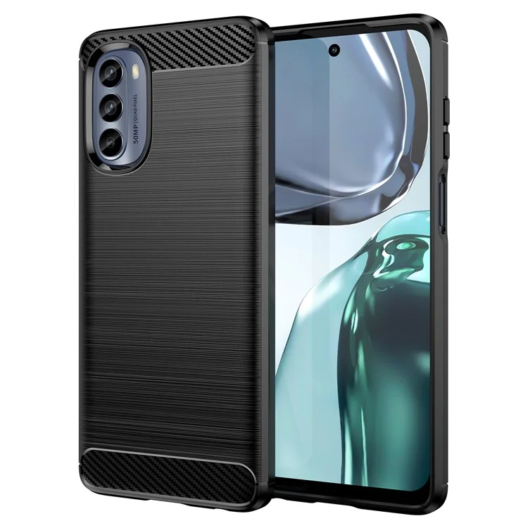 Pour Motorola Moto G62 5G Étui de téléphone portable en TPU souple Texture en fibre de carbone Brossé Housse de téléphone portable - Noir