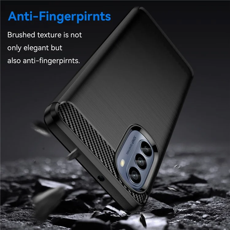 Pour Motorola Moto G62 5G Étui de téléphone portable en TPU souple Texture en fibre de carbone Brossé Housse de téléphone portable - Noir