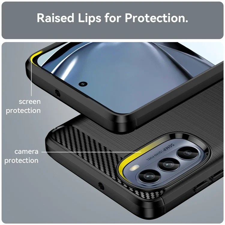 Pour Motorola Moto G62 5G Étui de téléphone portable en TPU souple Texture en fibre de carbone Brossé Housse de téléphone portable - Noir