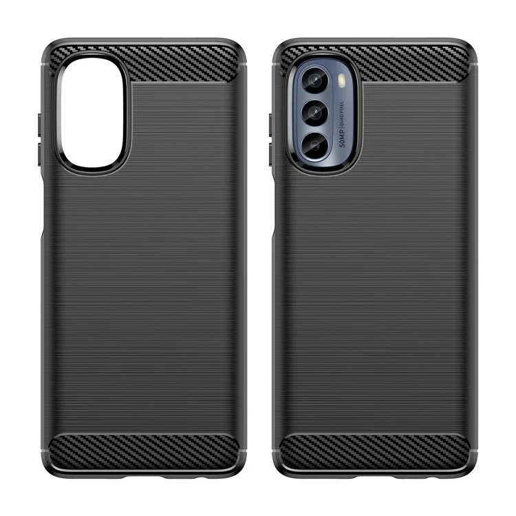 Pour Motorola Moto G62 5G Étui de téléphone portable en TPU souple Texture en fibre de carbone Brossé Housse de téléphone portable - Noir
