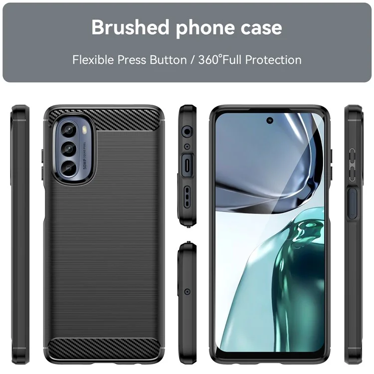 Pour Motorola Moto G62 5G Étui de téléphone portable en TPU souple Texture en fibre de carbone Brossé Housse de téléphone portable - Noir