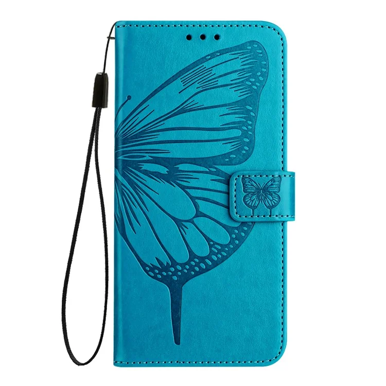 YB Imprinting Series-4 For TECNO Pova 5 4G Funda de Cartera de Teléfono con Estampado de Mariposa de Cuero PU con Soporte - Azul
