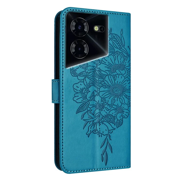 YB Imprinting Series-4 For TECNO Pova 5 4G Funda de Cartera de Teléfono con Estampado de Mariposa de Cuero PU con Soporte - Azul