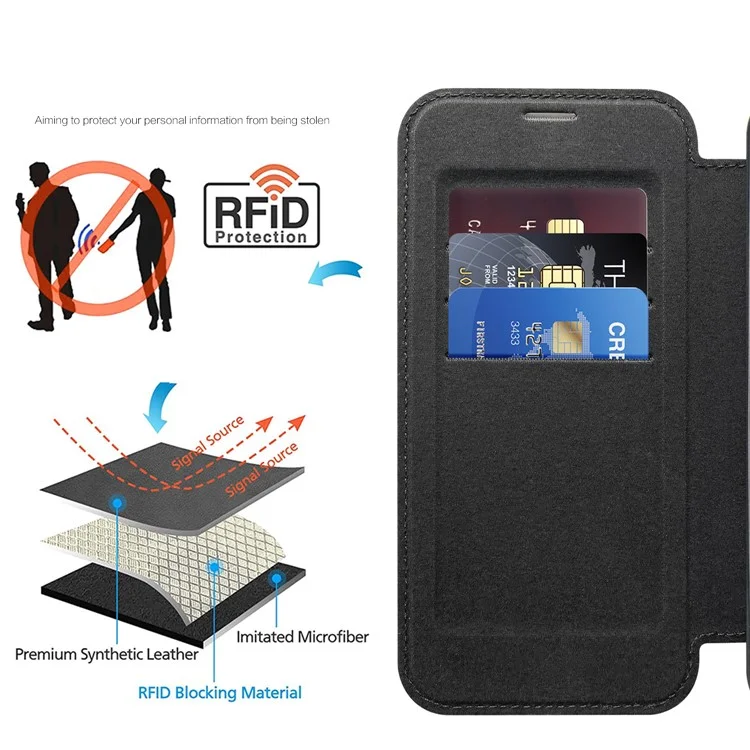 Per Samsung Galaxy S23 Compatibile con MagSafe Rhombus Leather Case RFID Blocking Card Holder Cover with Lens Film - Nero