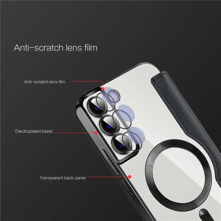 Per Samsung Galaxy S23 Compatibile con MagSafe Rhombus Leather Case RFID Blocking Card Holder Cover with Lens Film - Nero