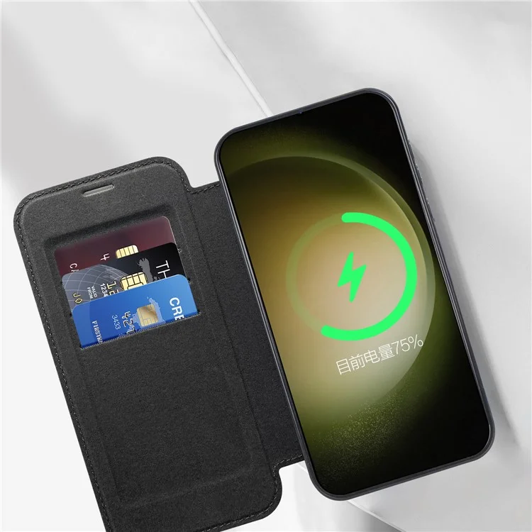 Per Samsung Galaxy S23 Compatibile con MagSafe Rhombus Leather Case RFID Blocking Card Holder Cover with Lens Film - Nero
