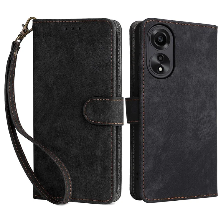 Para Oppo A78 4G Funda Soporte Cartera Funda de Teléfono Bloqueo RFID Anti-arañazos Cuero PU Carcasa con Correa - Negro