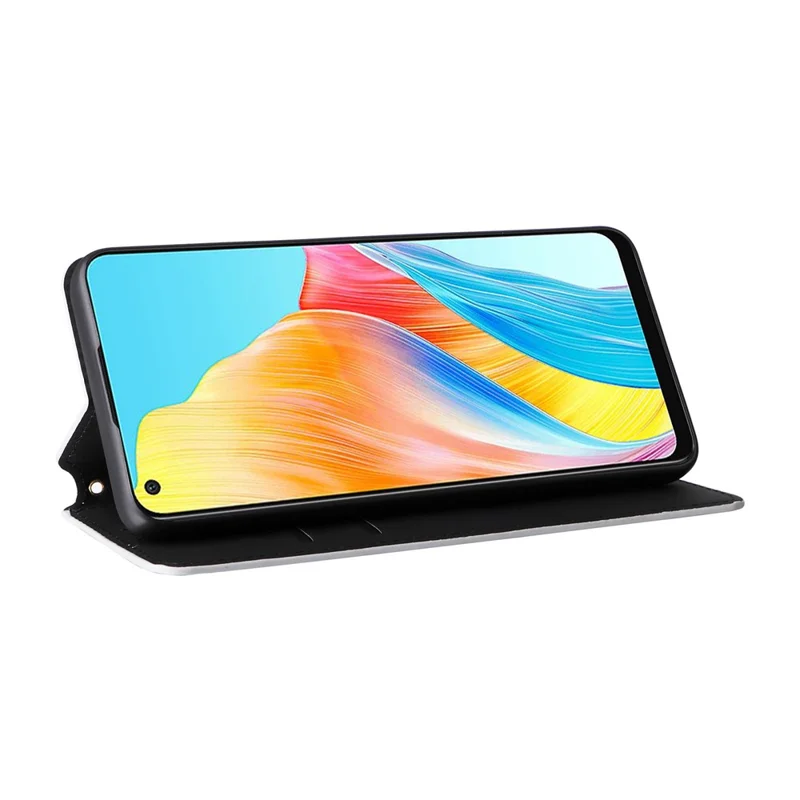 Leather Wallet Case for Oppo A78 4G , Rhombus Imprinted Stand Protective Phone Guard Cover - Silver