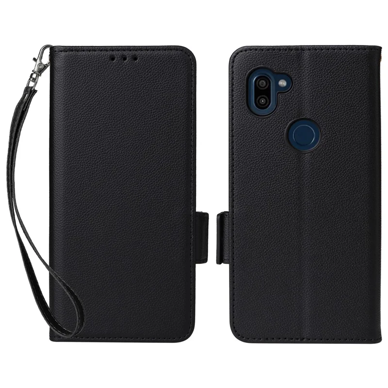 PU Leather Case for Orbic Fun+ 4G , Wallet Phone Shell Litchi Texture Stand Cellphone Cover with Strap - Black