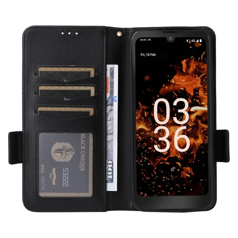 PU Leather Case for Orbic Fun+ 4G , Wallet Phone Shell Litchi Texture Stand Cellphone Cover with Strap - Black
