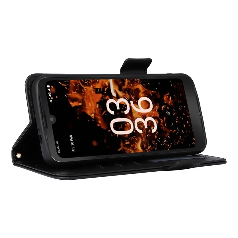 PU Leather Case for Orbic Fun+ 4G , Wallet Phone Shell Litchi Texture Stand Cellphone Cover with Strap - Black