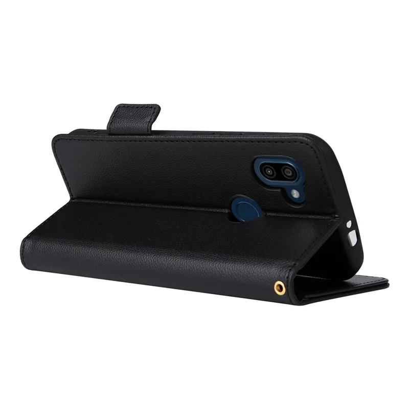 PU Leather Case for Orbic Fun+ 4G , Wallet Phone Shell Litchi Texture Stand Cellphone Cover with Strap - Black