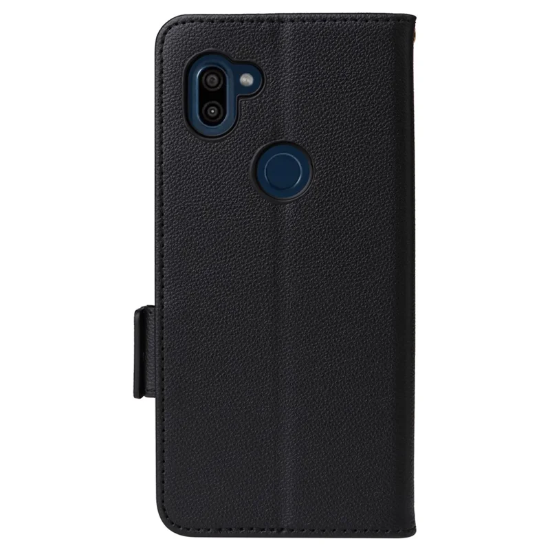 PU Leather Case for Orbic Fun+ 4G , Wallet Phone Shell Litchi Texture Stand Cellphone Cover with Strap - Black