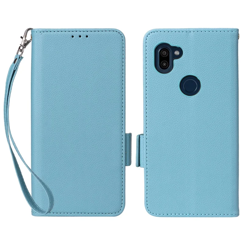 PU Leather Case for Orbic Fun+ 4G , Wallet Phone Shell Litchi Texture Stand Cellphone Cover with Strap - Baby Blue