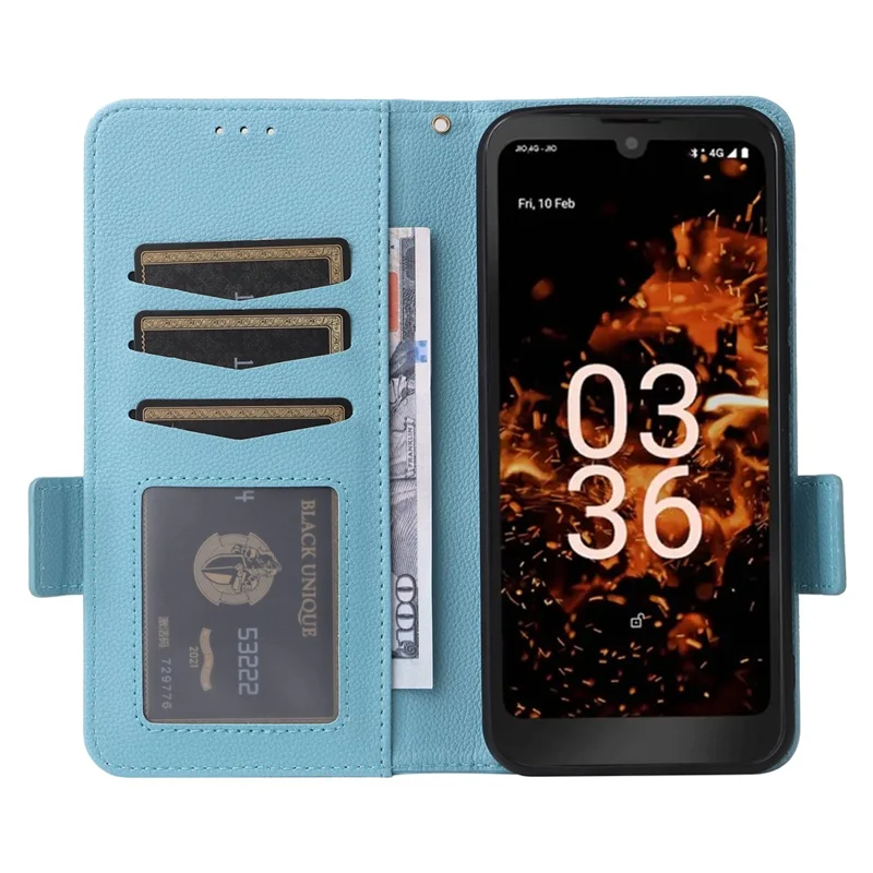 PU Leather Case for Orbic Fun+ 4G , Wallet Phone Shell Litchi Texture Stand Cellphone Cover with Strap - Baby Blue