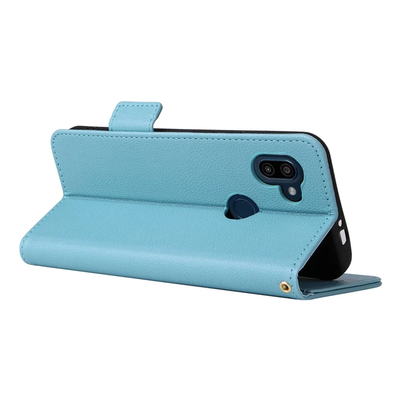 PU Leather Case for Orbic Fun+ 4G , Wallet Phone Shell Litchi Texture Stand Cellphone Cover with Strap - Baby Blue