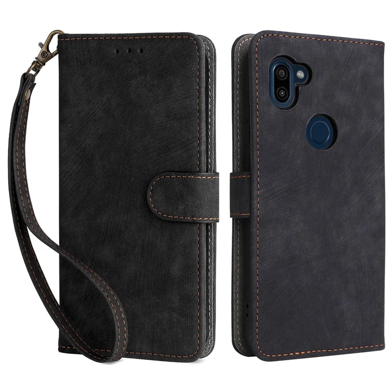 Für Orbic Fun+ 4G Stand Cover Anti-drop Wallet Phone Case RFID Blocking PU Leather Shell mit Gurt - Schwarz