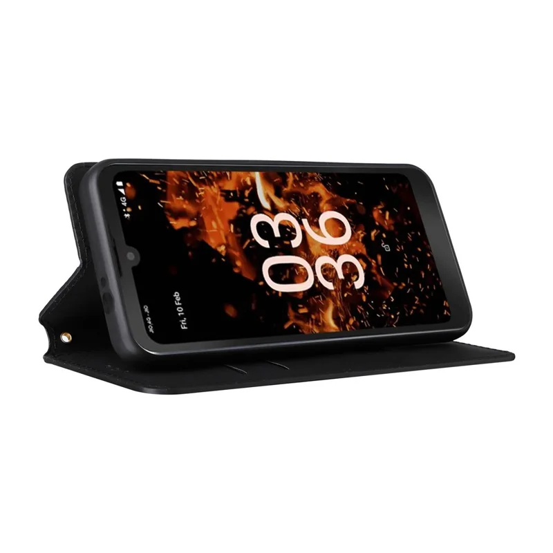 Leather Wallet Case for Orbic Fun+ 4G , Rhombus Imprinted Stand Shockproof Phone Guard Cover - Black