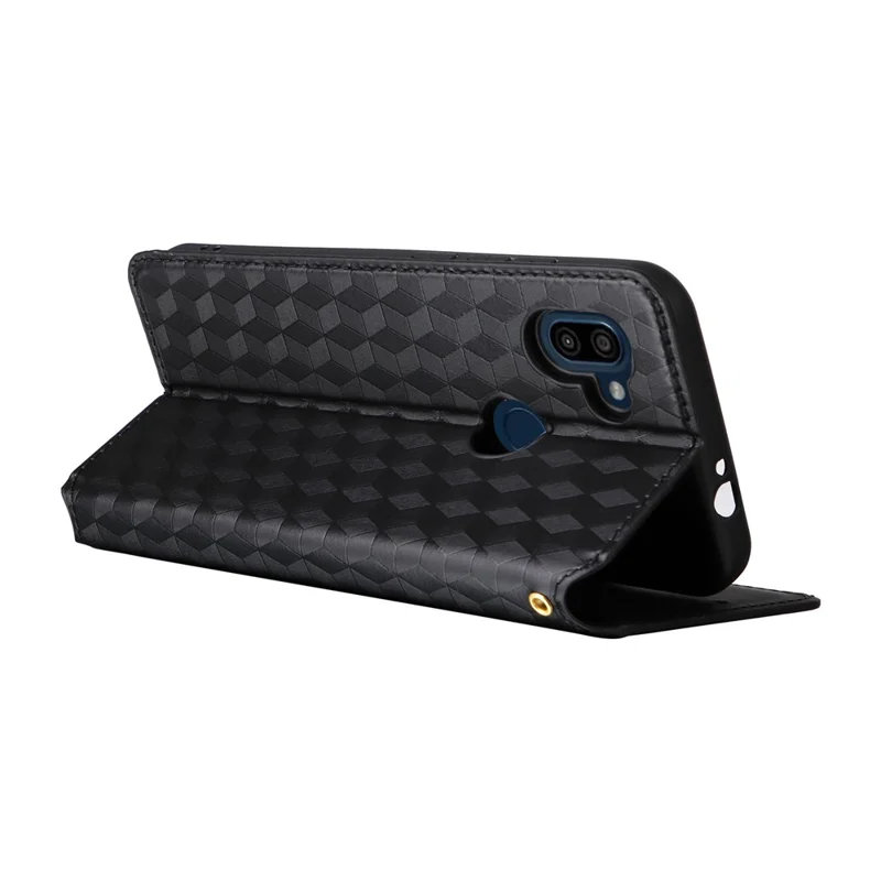 Leather Wallet Case for Orbic Fun+ 4G , Rhombus Imprinted Stand Shockproof Phone Guard Cover - Black
