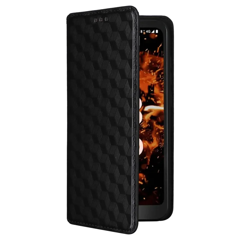 Leather Wallet Case for Orbic Fun+ 4G , Rhombus Imprinted Stand Shockproof Phone Guard Cover - Black