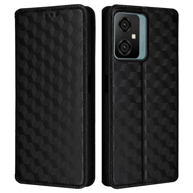 Leather Wallet Case for Blackview Oscal C70 / Oscal Tiger 10 Drop Proof Rhombus Imprinted Stand Phone Guard Cover - Black
