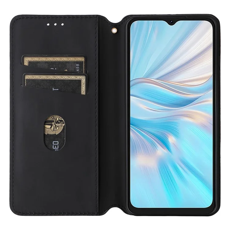 Leather Wallet Case for Blackview Oscal C70 / Oscal Tiger 10 Drop Proof Rhombus Imprinted Stand Phone Guard Cover - Black