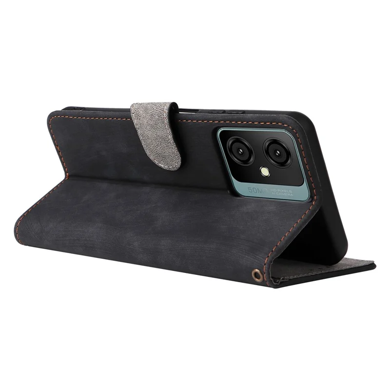 Stand Cover for Blackview Oscal C70 / Oscal Tiger 10 Wallet Phone Case RFID Blocking PU Leather Shell with Strap - Black
