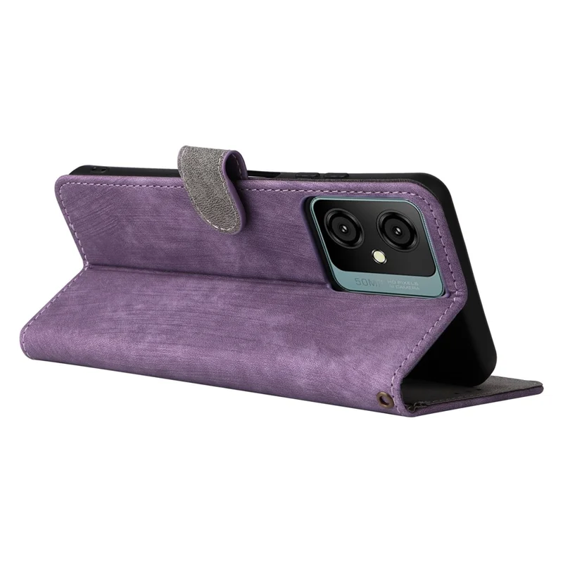 Stand Cover for Blackview Oscal C70 / Oscal Tiger 10 Wallet Phone Case RFID Blocking PU Leather Shell with Strap - Purple