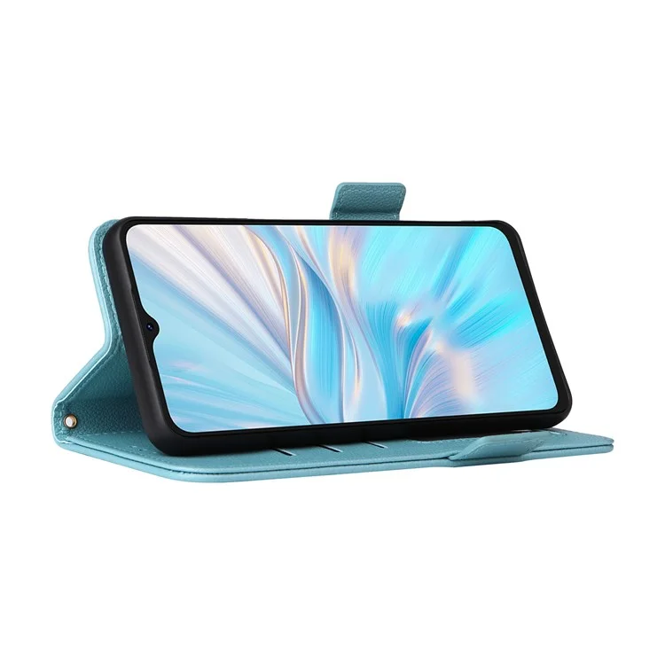 For Blackview Oscal C70 / Oscal Tiger 10 Wallet Phone Shell Litchi Texture PU Leather Stand Cellphone Cover with Strap - Baby Blue