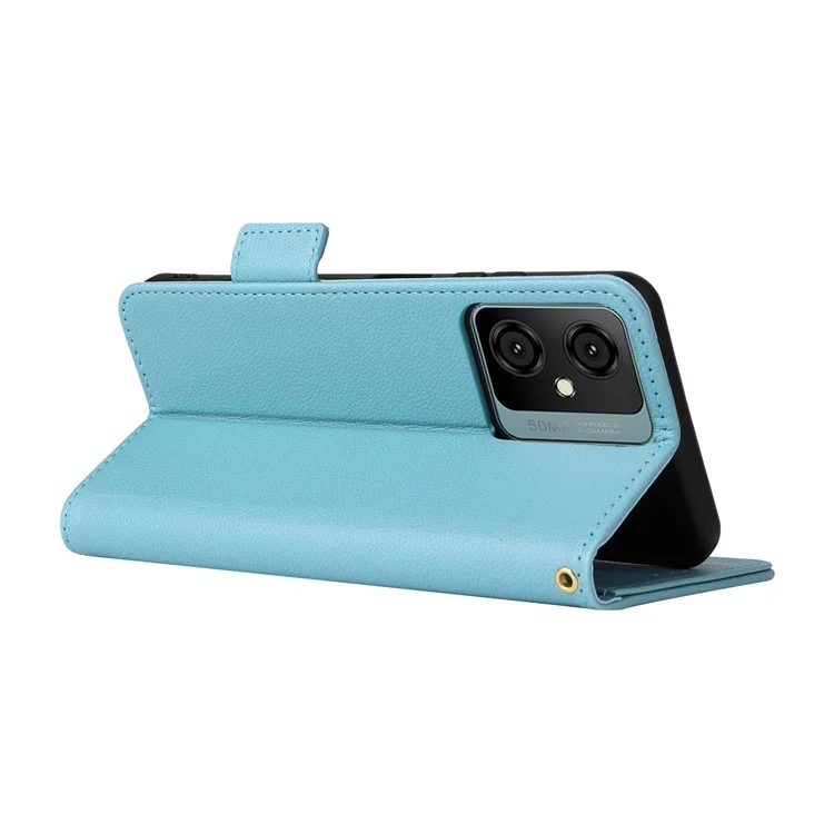 For Blackview Oscal C70 / Oscal Tiger 10 Wallet Phone Shell Litchi Texture PU Leather Stand Cellphone Cover with Strap - Baby Blue