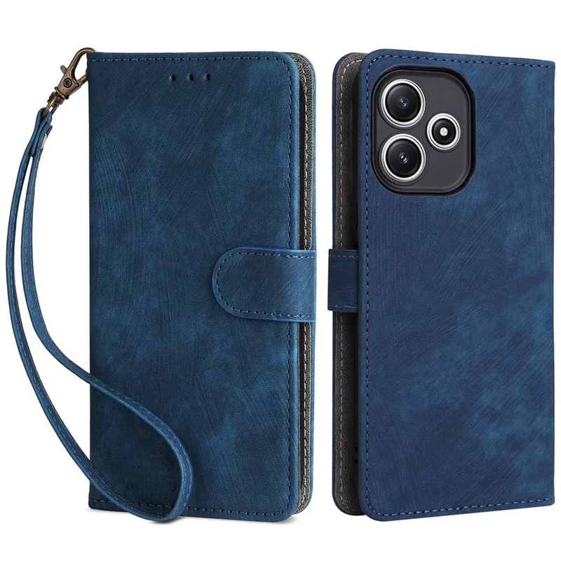Wallet Phone Case for Xiaomi Redmi 12 5G (Global) / Note 12R 5G / Poco M6 Pro 5G , Stand Cover RFID Blocking PU Leather Shell with Strap - Blue