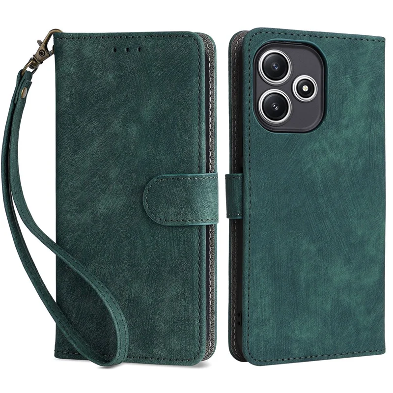 Funda de Cartera para Teléfono Xiaomi Redmi 12 5G (Global) / Note 12R 5G / Poco M6 Pro 5G, Funda con Soporte y Bloqueo RFID de Piel PU con Correa - Verde