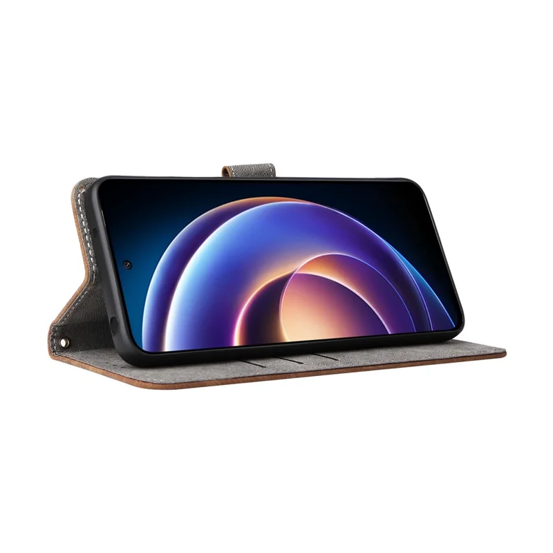 Wallet Phone Case for Xiaomi Redmi 12 5G (Global) / Note 12R 5G / Poco M6 Pro 5G , Stand Cover RFID Blocking PU Leather Shell with Strap - Brown