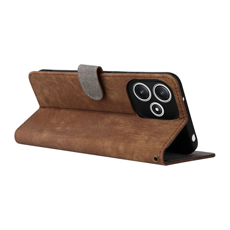Wallet Phone Case for Xiaomi Redmi 12 5G (Global) / Note 12R 5G / Poco M6 Pro 5G , Stand Cover RFID Blocking PU Leather Shell with Strap - Brown