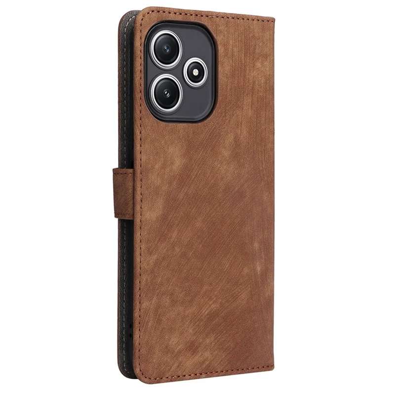 Wallet Phone Case for Xiaomi Redmi 12 5G (Global) / Note 12R 5G / Poco M6 Pro 5G , Stand Cover RFID Blocking PU Leather Shell with Strap - Brown