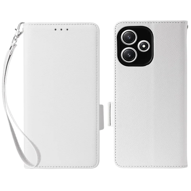 Чехол-книжка для Xiaomi Redmi 12 5G (Global) / Note 12R 5G / Poco M6 Pro 5G, текстура личи, кожа PU, с ремешком - белый