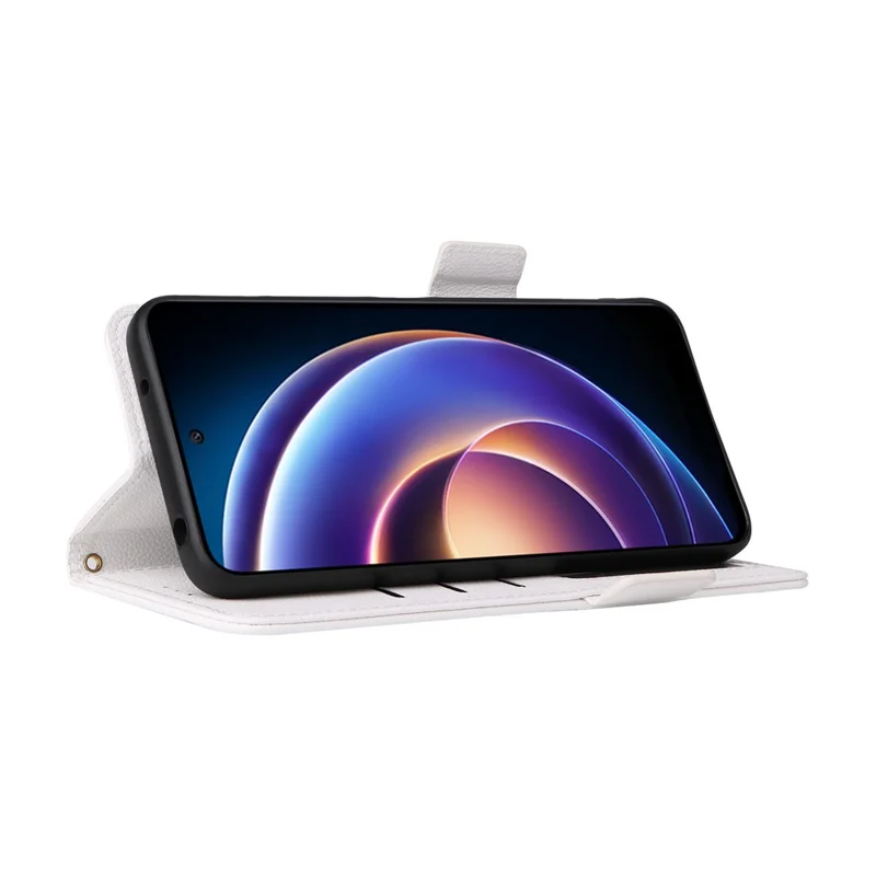 Чехол-книжка для Xiaomi Redmi 12 5G (Global) / Note 12R 5G / Poco M6 Pro 5G, текстура личи, кожа PU, с ремешком - белый