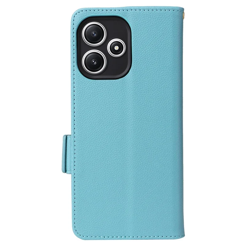 Para Xiaomi Redmi 12 5G (Global) / Note 12R 5G / Poco M6 Pro 5G Carteira Capa de Celular Textura de Litchi PU Leather com Alça - Azul Bebê