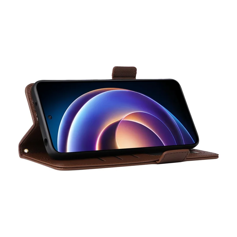 For Xiaomi Redmi 12 5G (Global) / Note 12R 5G / Poco M6 Pro 5G Wallet Phone Shell Litchi Texture PU Leather Cellphone Cover with Strap - Brown