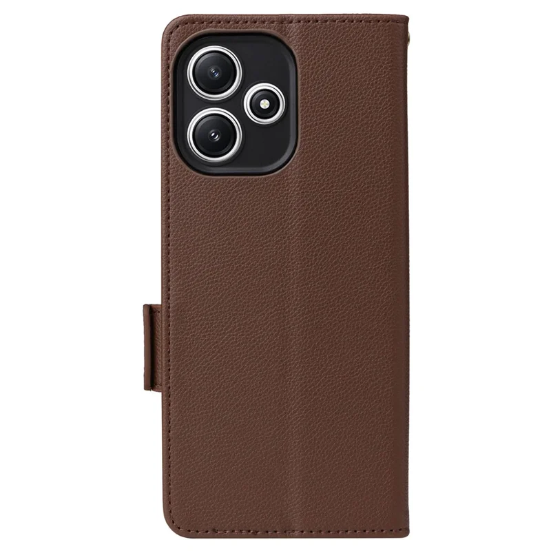 For Xiaomi Redmi 12 5G (Global) / Note 12R 5G / Poco M6 Pro 5G Wallet Phone Shell Litchi Texture PU Leather Cellphone Cover with Strap - Brown
