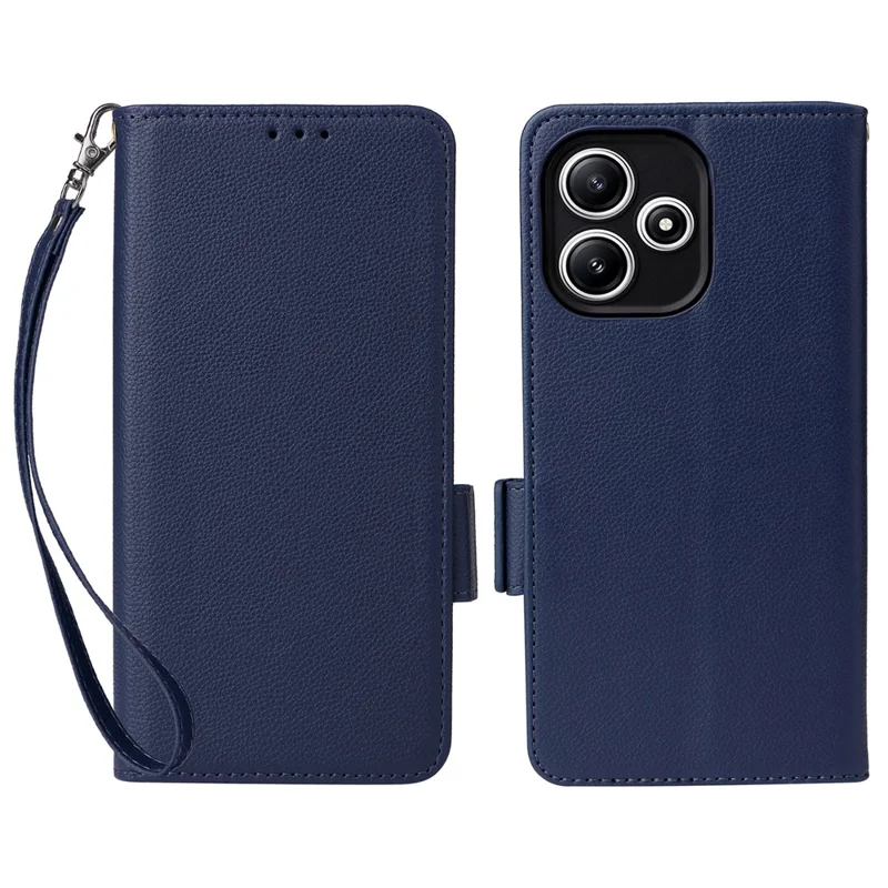 For Xiaomi Redmi 12 5G (Global) / Note 12R 5G / Poco M6 Pro 5G Wallet Phone Shell Litchi Texture PU Leather Cellphone Cover with Strap - Dark Blue
