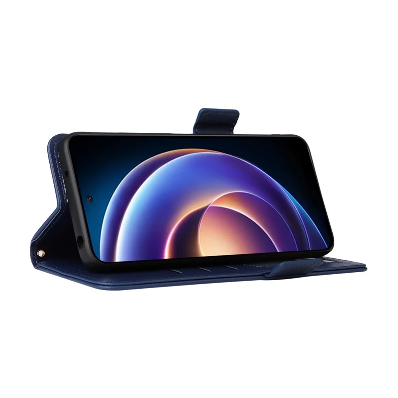 For Xiaomi Redmi 12 5G (Global) / Note 12R 5G / Poco M6 Pro 5G Wallet Phone Shell Litchi Texture PU Leather Cellphone Cover with Strap - Dark Blue