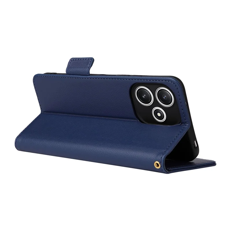 For Xiaomi Redmi 12 5G (Global) / Note 12R 5G / Poco M6 Pro 5G Wallet Phone Shell Litchi Texture PU Leather Cellphone Cover with Strap - Dark Blue