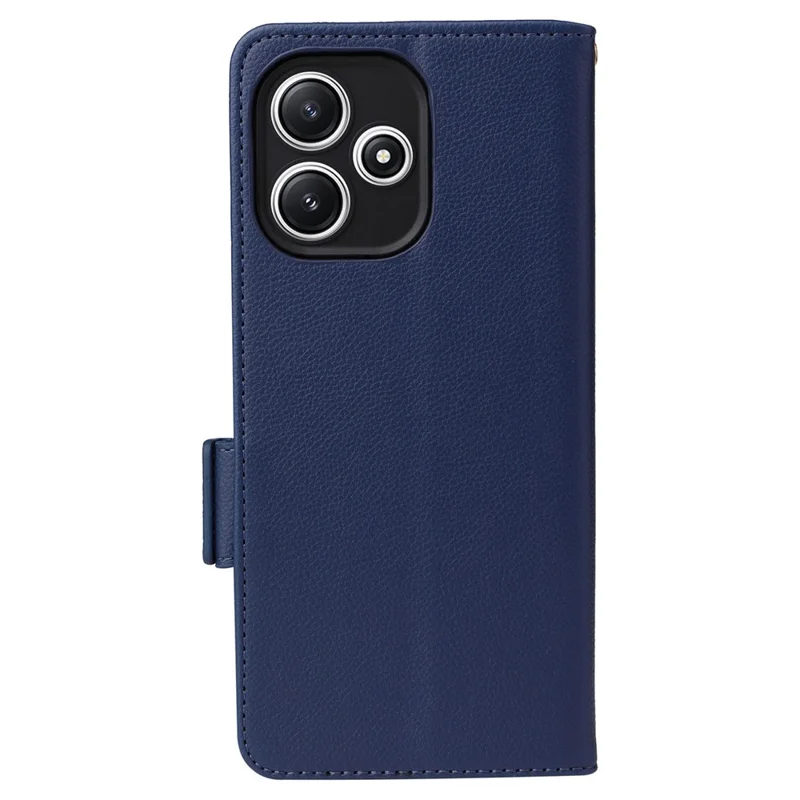 For Xiaomi Redmi 12 5G (Global) / Note 12R 5G / Poco M6 Pro 5G Wallet Phone Shell Litchi Texture PU Leather Cellphone Cover with Strap - Dark Blue